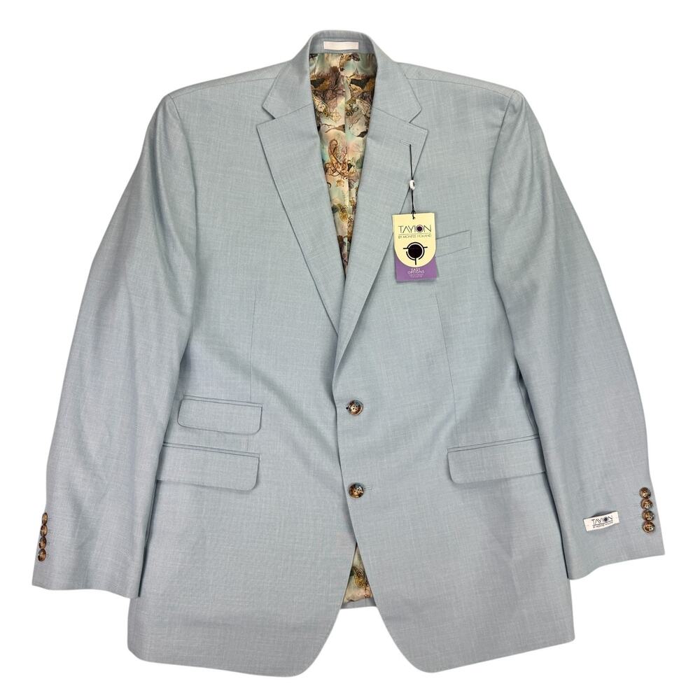 Tayion Mens Agordy Regular Fit Sharkskin Suit Jacket Light Blue 46L